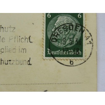 Carte postale avec cachet de la poste. Dresden Terrassenufer Luftschutz ist nationale Pflicht. Espenlaub militaria